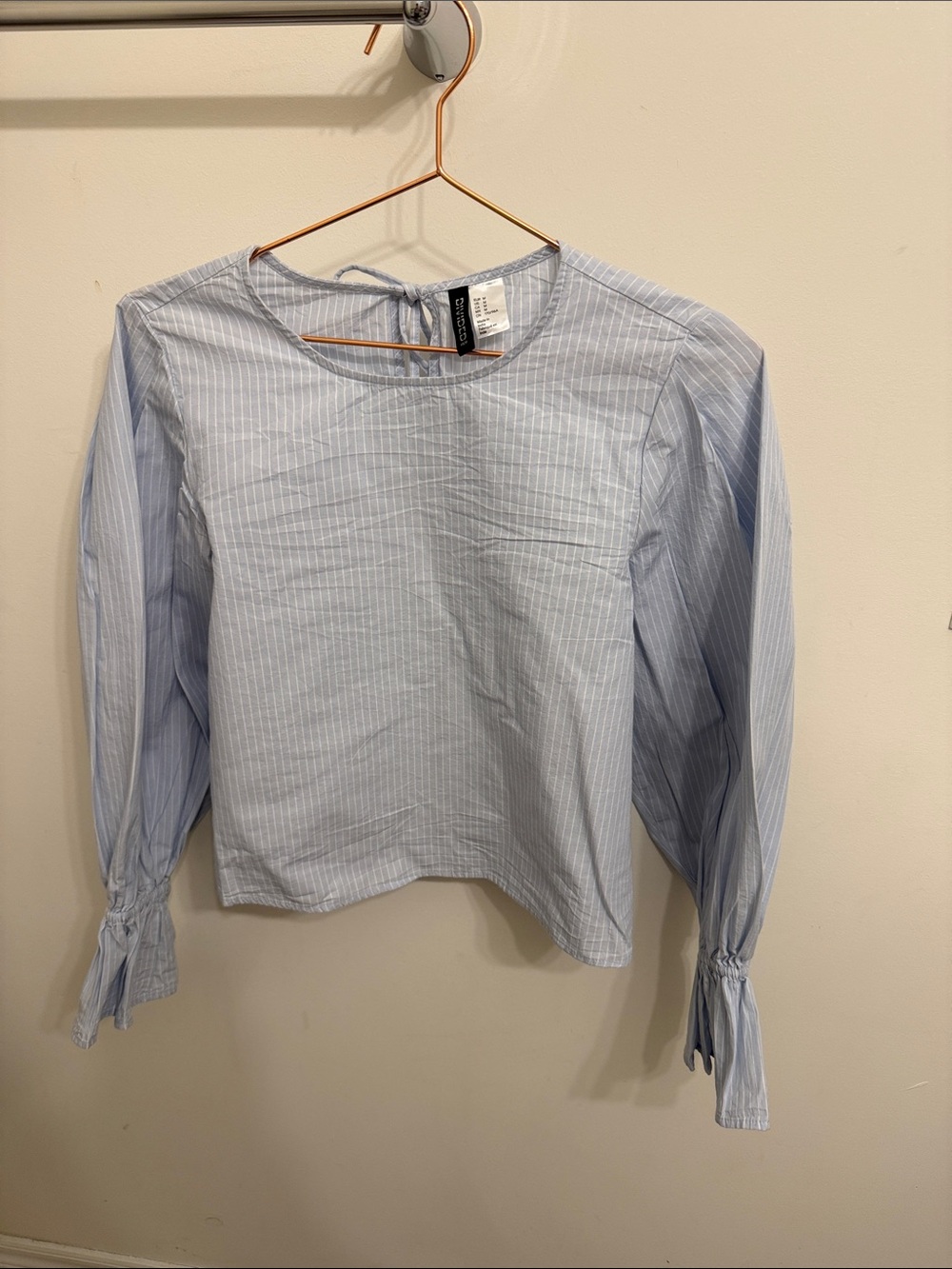 H&M Light Blue Pinstripe Tie-Cuff Blouse
